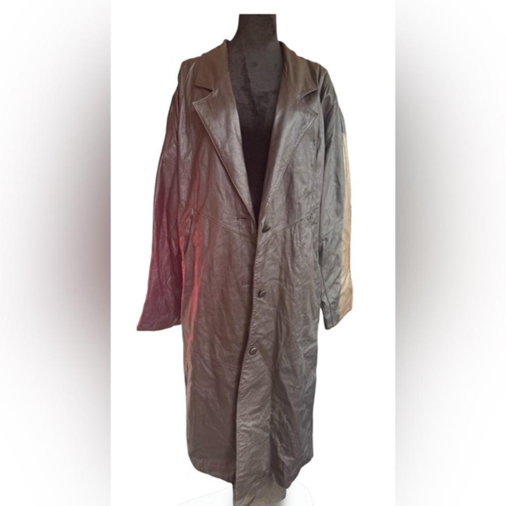VTG 90s Maurices Women's brown Genuine Leather Trench Coat Size large